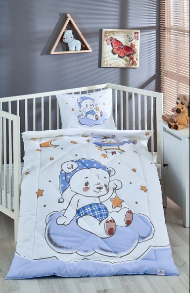 Komfort Home Baskılı %100 Pamuklu Silikon Elyaf Bebek Yorganı+Yastık
