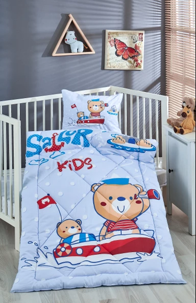 Komfort Home Baskılı %100 Pamuklu Silikon Elyaf Bebek Yorganı+Yastık