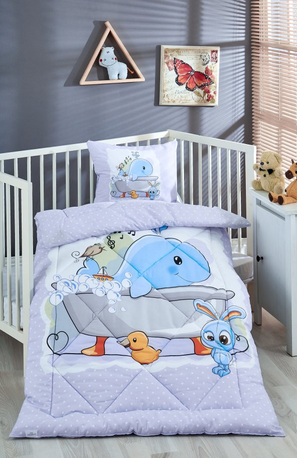 Komfort Home Baskılı 100 Pamuklu Silikon Elyaf Bebek Yorganı+Yastık