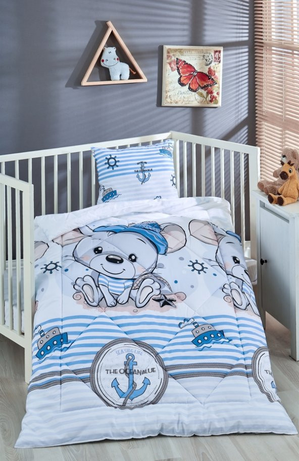 Komfort Home Baskılı %100 Pamuklu Silikon Elyaf Bebek Yorganı+Yastık