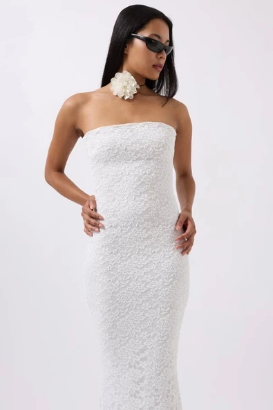 Straplez Dantel Maxi Elbise