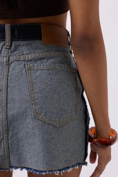 Ters Detay Denim Mini Etek - 4
