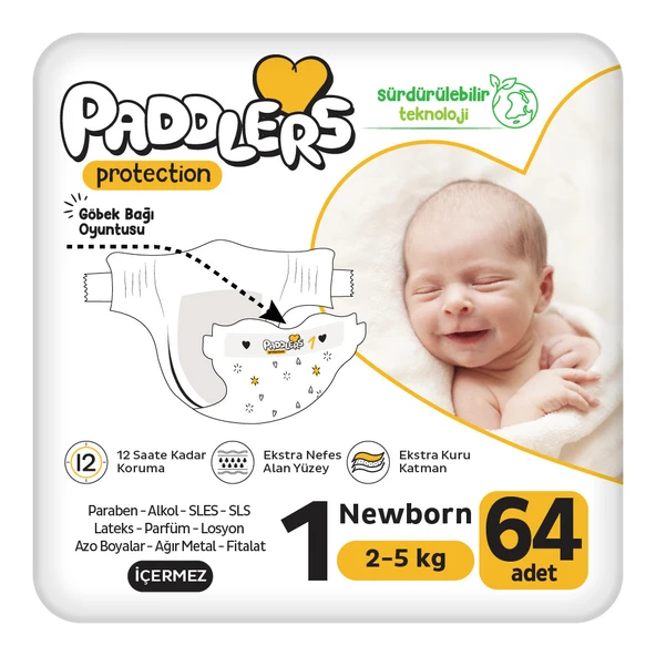 Paddlers Protection Bebek Bezi 1 Numara Yenidoğan 64 Adet (2-5 Kg) Jumbo Paket ürün görseli 1