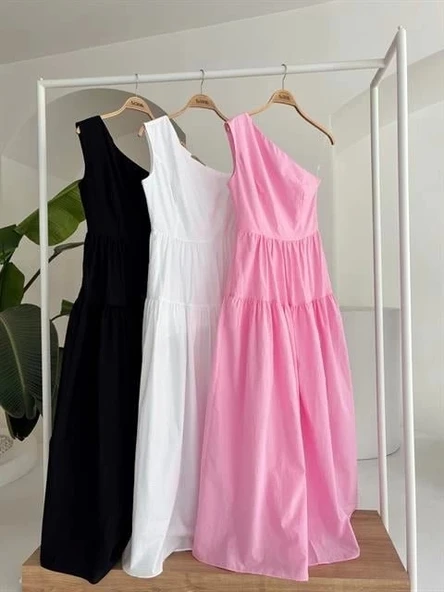 Tek Omuzlu Pile Detay Maxi Elbise 2895 - Resim 11