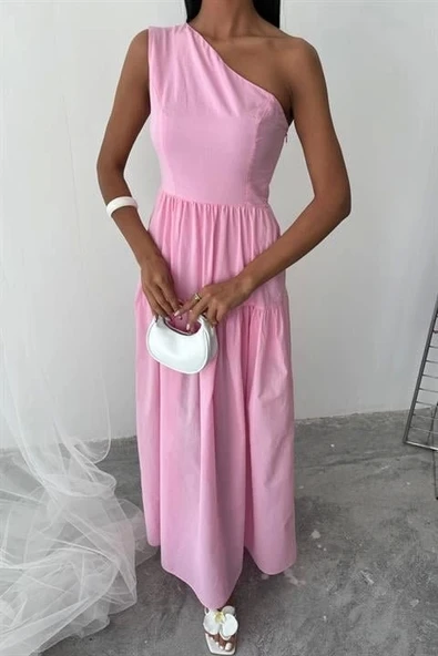 Tek Omuzlu Pile Detay Maxi Elbise 2895 - Resim 9