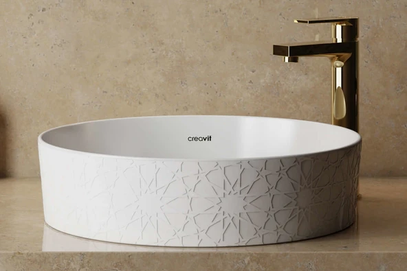 Creavit LP140 Loop Yuvarlak Çanak Lavabo Ø40 cm Selçuklu Rölyef Uygulamalı - 2