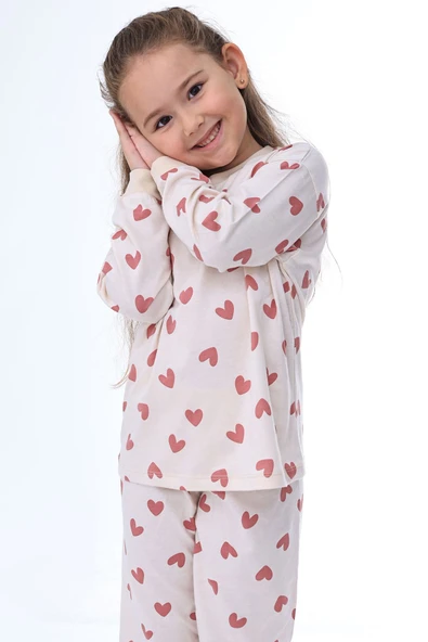 Minik Kalpler Desenli %100 Pamuk Kız Çocuk Pijama Takımı - Resim 2