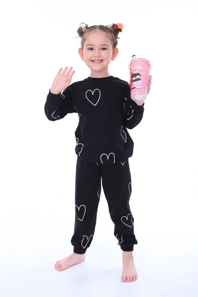 Minik Kalpler Desenli %100 Pamuk Kız Çocuk Pijama Takımı - Resim 5