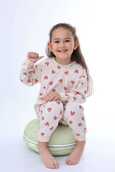 Minik Kalpler Desenli %100 Pamuk Kız Çocuk Pijama Takımı - Resim 3