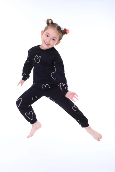 Minik Kalpler Desenli %100 Pamuk Kız Çocuk Pijama Takımı - Resim 8