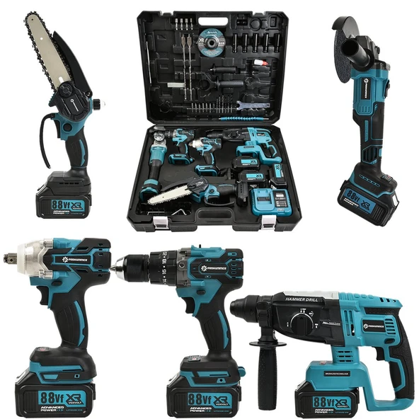 Prohummer PH252 Profesyonel Akülü Süper 5li Set Makina 88vf 5ah 125mm Avuç Taşlama, Sds Plus Kırıcı Delici Hilti, Somun Sıkma Sökme, Vidalama Matkap, Budama Testere