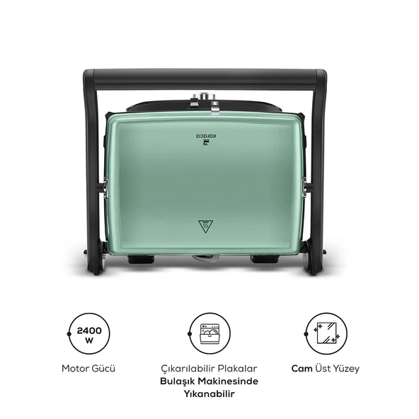 Karaca Gastro Grill Glass Premium 2400W Döküm Tost ve Izgara Makinesi Blue Mist 6 Dilim Kapasiteli - 7