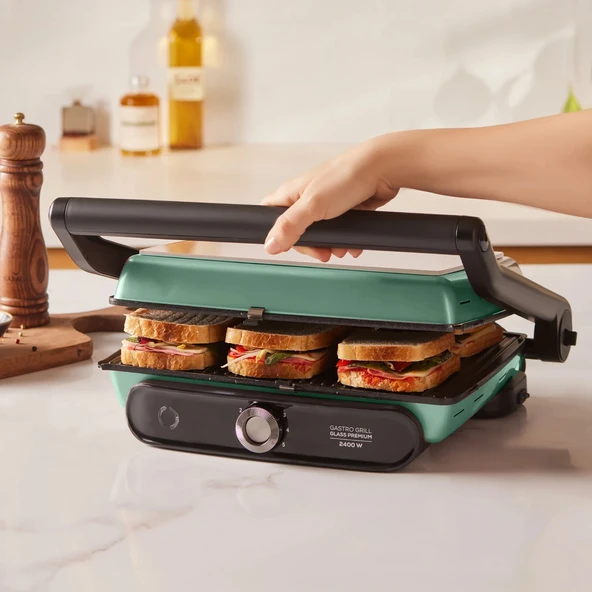 Karaca Gastro Grill Glass Premium 2400W Döküm Tost ve Izgara Makinesi Blue Mist 6 Dilim Kapasiteli - 3