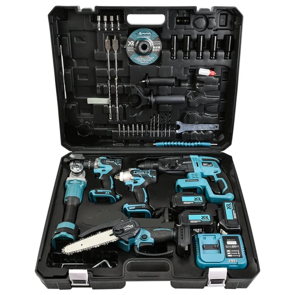 Prohummer PH252 Profesyonel Akülü Süper 5li Set Makina 88vf 5ah 125mm Avuç Taşlama, Sds Plus Kırıcı Delici Hilti, Somun Sıkma Sökme, Vidalama Matkap, Budama Testere - 9