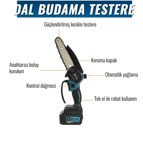 Prohummer PH252 Profesyonel Akülü Süper 5li Set Makina 88vf 5ah 125mm Avuç Taşlama, Sds Plus Kırıcı Delici Hilti, Somun Sıkma Sökme, Vidalama Matkap, Budama Testere - 7