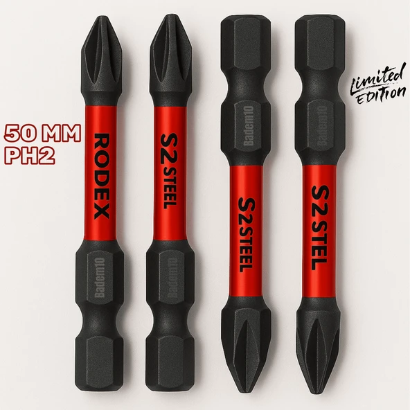 Rodex 4 Adet Mıknatıslı Bits Uç Ph2 50 mm Vida Sökme 5 Cm Yıldız Matkap Vidalama Ucu S2 Çeliği