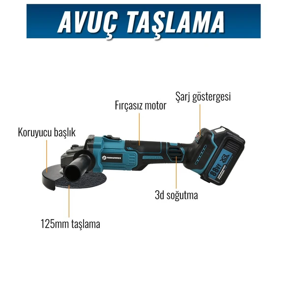 Prohummer PH252 Profesyonel Akülü Süper 5li Set Makina 88vf 5ah 125mm Avuç Taşlama, Sds Plus Kırıcı Delici Hilti, Somun Sıkma Sökme, Vidalama Matkap, Budama Testere - 4