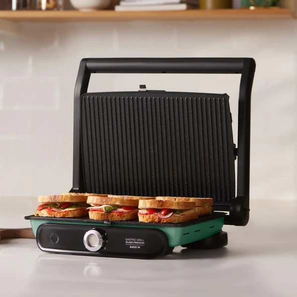 Karaca Gastro Grill Glass Premium 2400W Döküm Tost ve Izgara Makinesi Blue Mist 6 Dilim Kapasiteli - 2