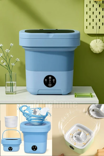 Tilbe Home Katlanır Mini Çamaşır Makinesi Mavi Taşınabilir Retro Silikon Çorap İç Çamaşırı Yıkayıcı 10 lt