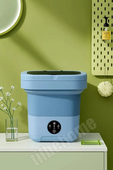 Tilbe Home Katlanır Mini Çamaşır Makinesi Mavi Taşınabilir Retro Silikon Çorap İç Çamaşırı Yıkayıcı 10 lt - 2