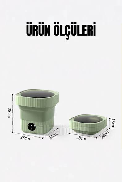 Tilbe Home Katlanır Mini Çamaşır Makinesi Yeşil Taşınabilir Retro Silikon Çorap İç Çamaşırı Yıkayıcı 10 lt - 5