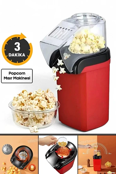 Tilbe Home Popcorn Mısır Makinesi Yağsız Mısır Patlatma Makinası 1200W Elektrikli Sıcak Havalı Mısır Makinesi