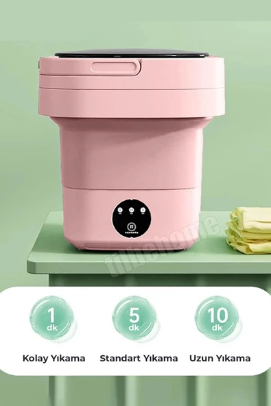 Tilbe Home Katlanır Mini Çamaşır Makinesi Pembe Taşınabilir Retro Silikon Çorap İç Çamaşırı Yıkayıcı 10 lt - 2
