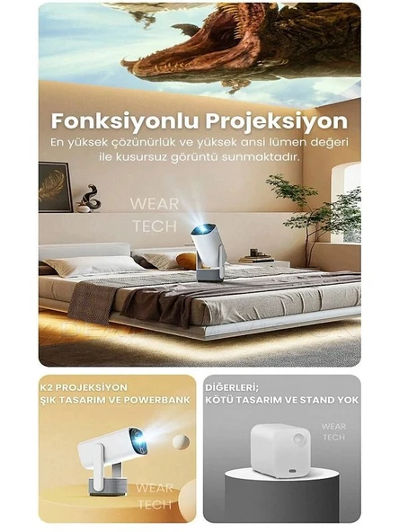 AGGIY K2 4K ŞARJLI ANDROID 11 BLUETOOTH - WİFİ -HOPARLÖR TAŞINABİLİR PROJEKSİYON - 4