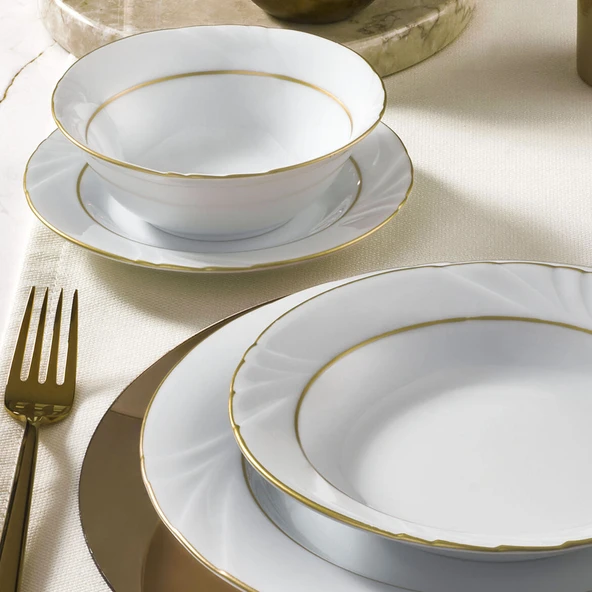 GÜRAL PORSELEN Soprano 26 Parça 6 Kişilik Yemek Takımı Altın Yaldız 23 - Resim 3