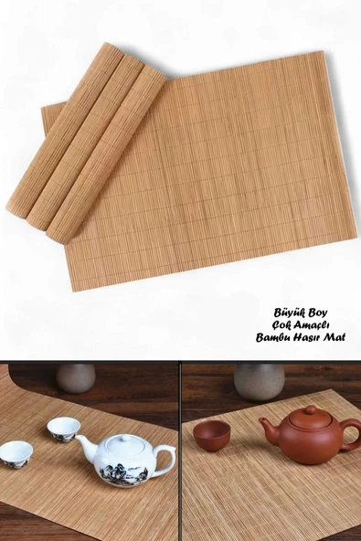 Tilbe Home Bambu Hasır Banyo Matı Kaydırmaz Çamaşır Makine Örtüsü Mutfak Naturel Bulaşık Matı Su Geçirmez