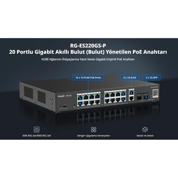 RUIJIE REYEE 16port RG-ES220GS-P GIGABIT 2-UPLINK 2-SFP 250W YÖNETİLEBİLİR POE SWITCH - 2