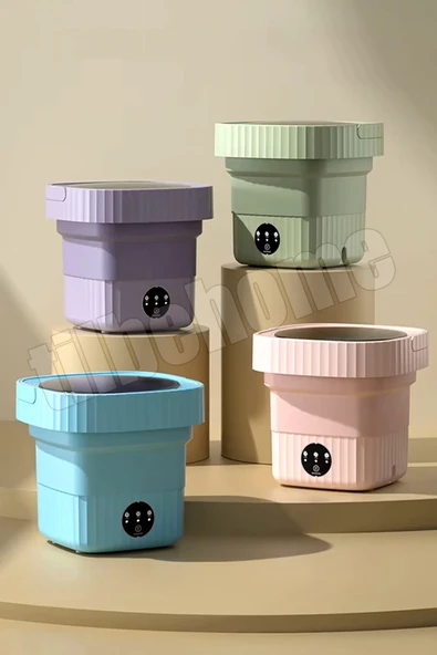 Tilbe Home Katlanır Mini Çamaşır Makinesi Pembe Taşınabilir Retro Silikon Çorap İç Çamaşırı Yıkayıcı 10 lt - 4