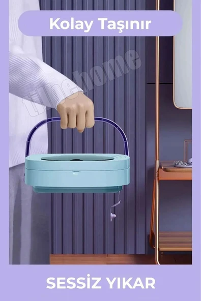 Tilbe Home Katlanır Mini Çamaşır Makinesi Mavi Taşınabilir Retro Silikon Çorap İç Çamaşırı Yıkayıcı 10 lt - 3