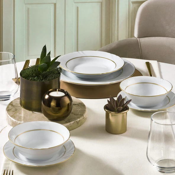 GÜRAL PORSELEN Soprano 26 Parça 6 Kişilik Yemek Takımı Altın Yaldız 23 - Resim 2