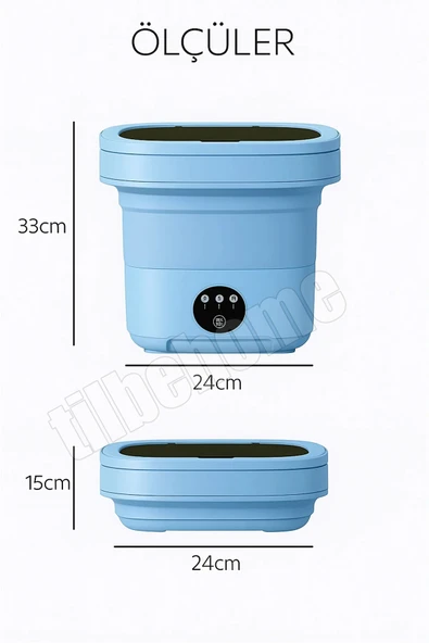 Tilbe Home Katlanır Mini Çamaşır Makinesi Mavi Taşınabilir Retro Silikon Çorap İç Çamaşırı Yıkayıcı 10 lt - 4
