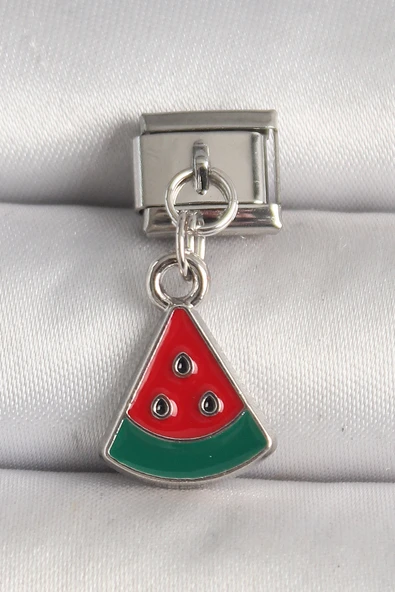 316L Çelik Gümüş Renk Karpuz Dilim Model Nomination Charm - TJ-BC1241
