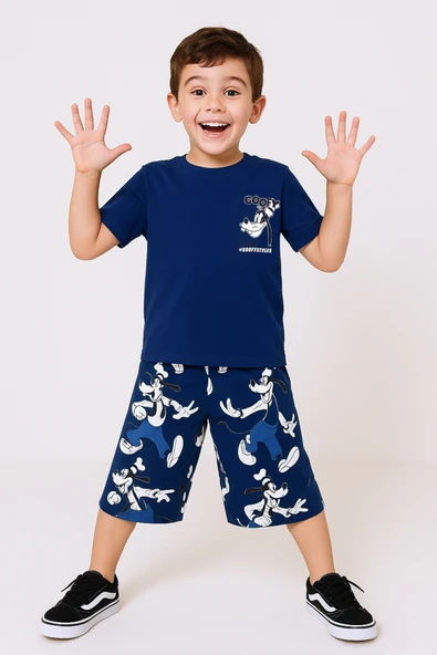 ERKEK ÇOCUK ŞORTLU TAKIM SIRT BASKILI BİSİKLET YAKA F14 - 11