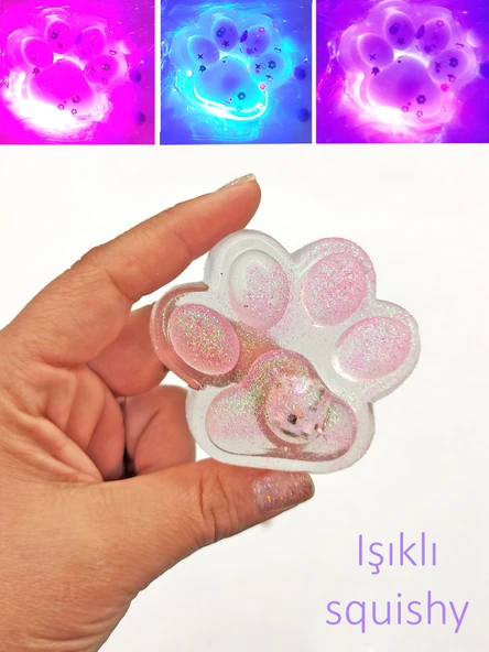 Işıklı Simli Şeffaf Pati Squishy Taba Sukuşi Yumuşacık 6 cm Pati Sukuşi - Pembe