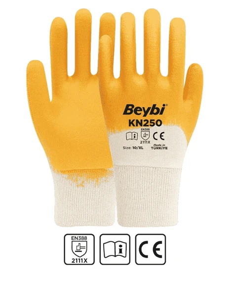 Beybi Kn250 Pamuk Nitril Eldiven Sarı No:10 288 Adet