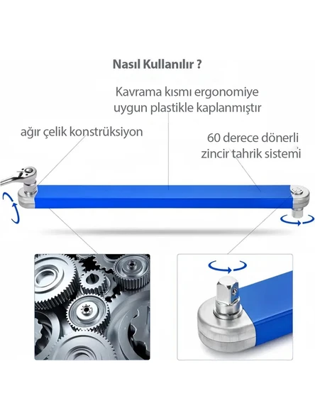 Dorf Cırcır Kolu Anahtar Kolu Değişken Kafalı Uzatma Kolu 3/8 - 1/4- 1/2 - 1/4 Bits Tutucu - 3