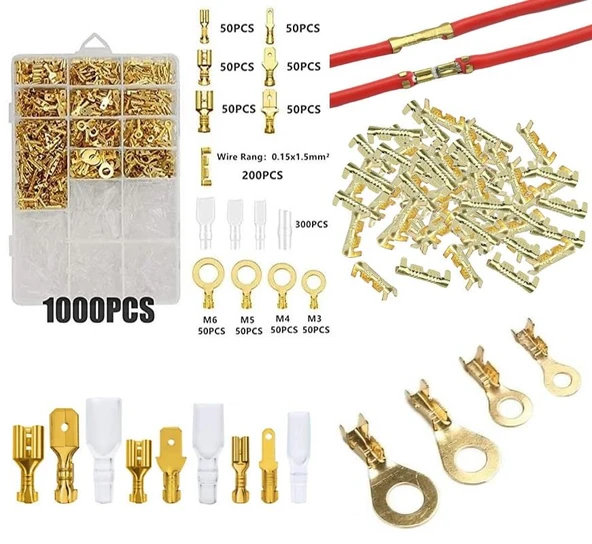 Kablo Terminal ve Halka Seti 1000 Parça Sarı (2,8-4,8-6,3mm 50 li Takım ve Kılıfı) Plastik Çantada - 2