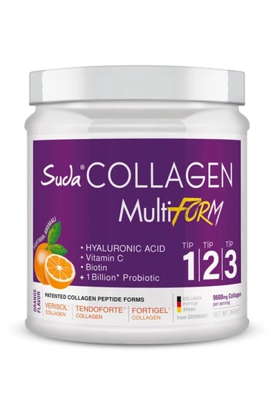 SUDA COLLAGEN Multiform Portakal Aromalı Kolajen 360gr - 9600 mg Hidrolize Collagen Peptit - Tip1,Tip2,Tip3 8681571357155