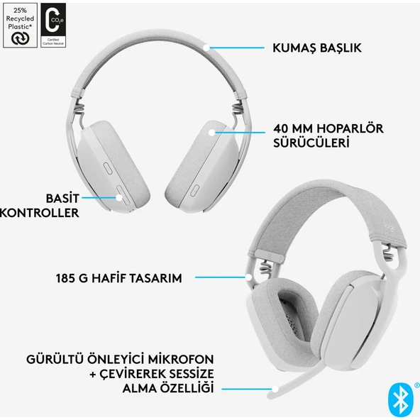 Logitech Zone Vibe 100 Bluetooth Çağrı Merkezi Kulaklığı Beyaz - 7