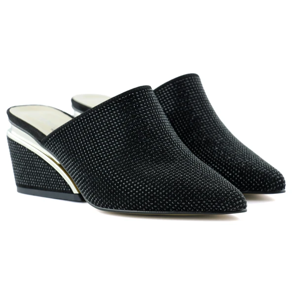 Erkan Saçmacı Silvia Siyah Taşlı Metal Topuk Detaylı Abiye Terlik - 3