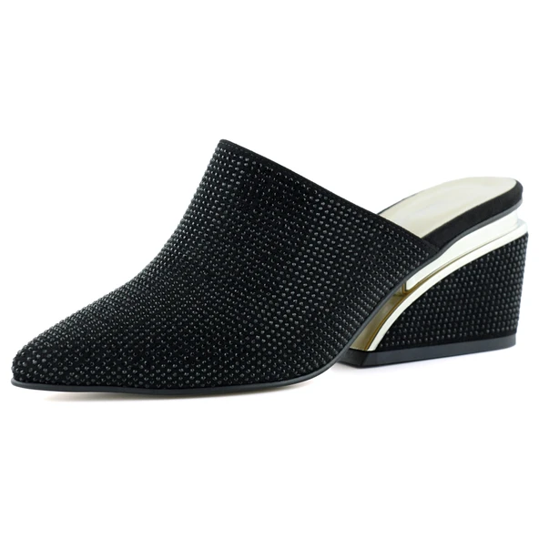 Erkan Saçmacı Silvia Siyah Taşlı Metal Topuk Detaylı Abiye Terlik