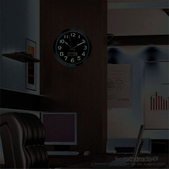 Termometreli Fosforlu Aluminyum Çerçeveli Duvar Saati - Resim 2