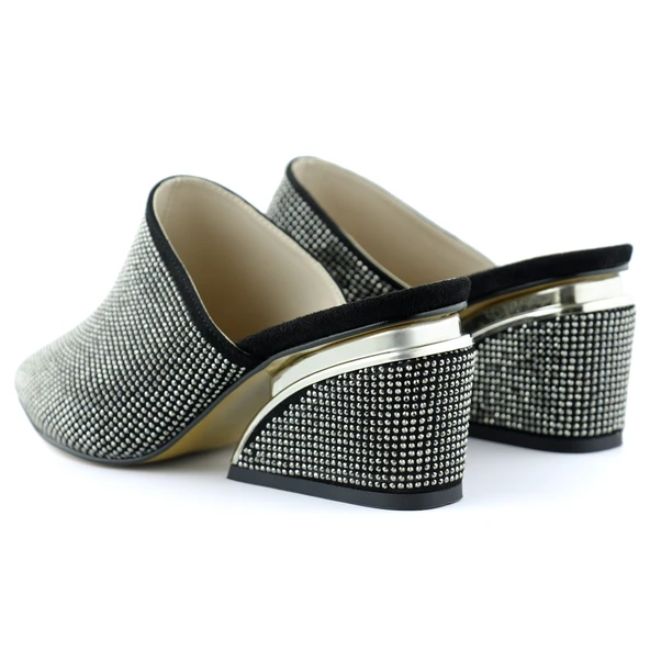 Erkan Saçmacı Silvia Platin Taşlı Metal Topuk Detaylı Abiye Terlik - 5