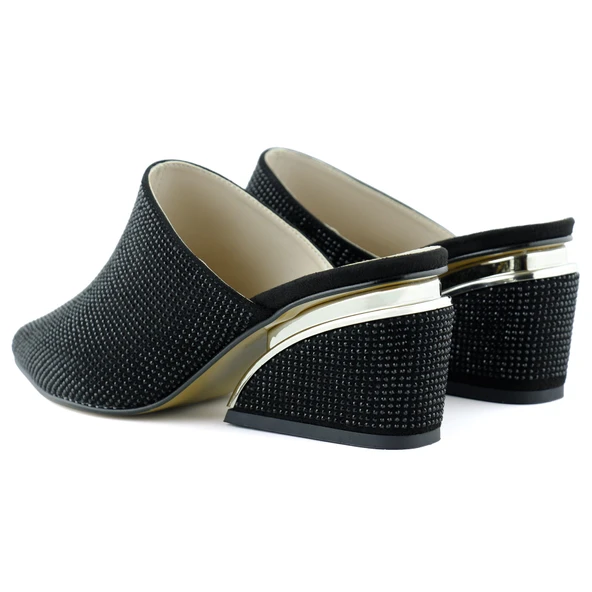 Erkan Saçmacı Silvia Siyah Taşlı Metal Topuk Detaylı Abiye Terlik - 5