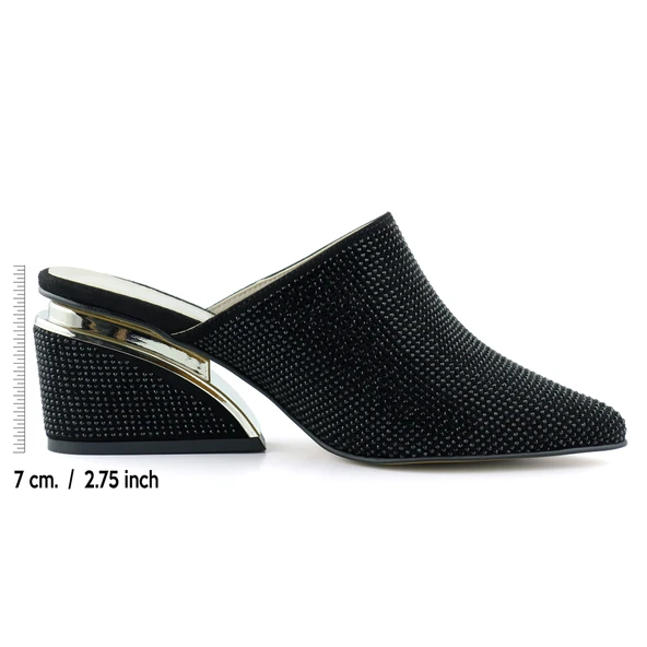 Erkan Saçmacı Silvia Siyah Taşlı Metal Topuk Detaylı Abiye Terlik - 2