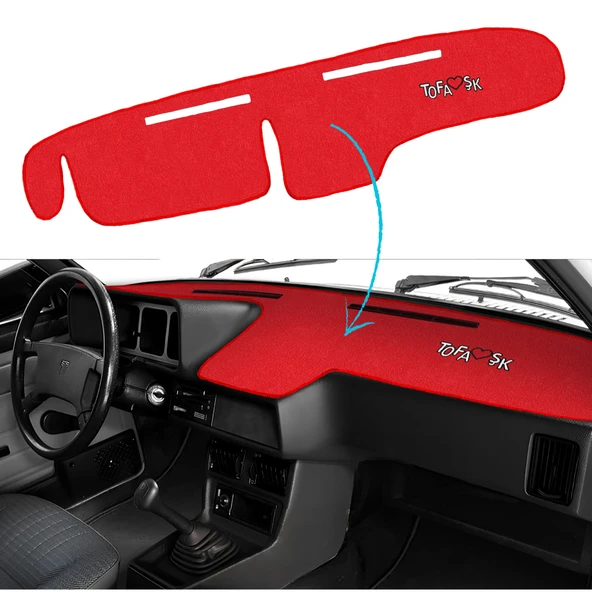Tofaş Şahin Doğan Kartal Alçak Göğüs Kırmızı Torpido Koruma Halısı / Siyah Polar Yastık Oto Aksesuar - Resim 2